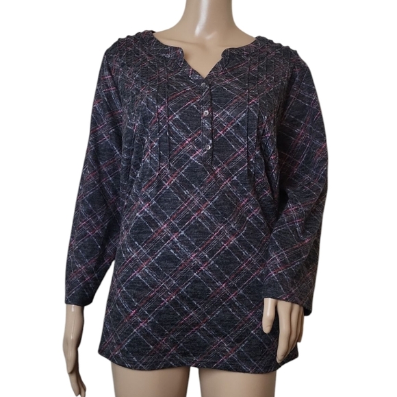 Napa Valley 3/4 Sleeve Plaid Hacci Pleated Women's Top 2X - Picture 4 of 6